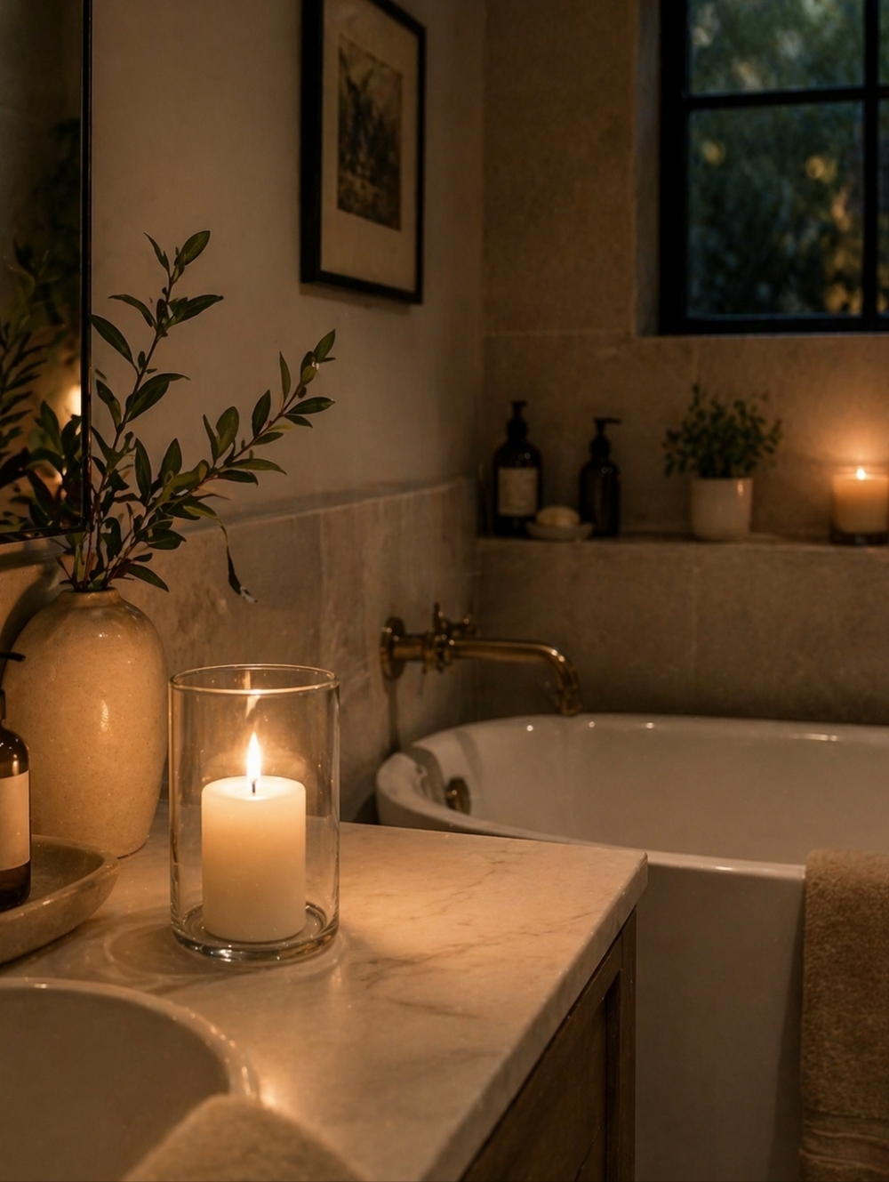 Luxury White Pillar Candle in Glass Hurricane